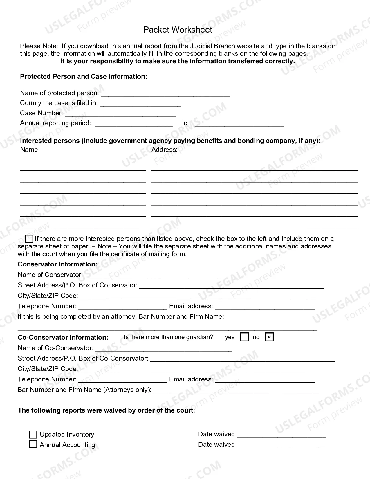 Preview Packet C (Conservatorship Annual Reporting Forms)