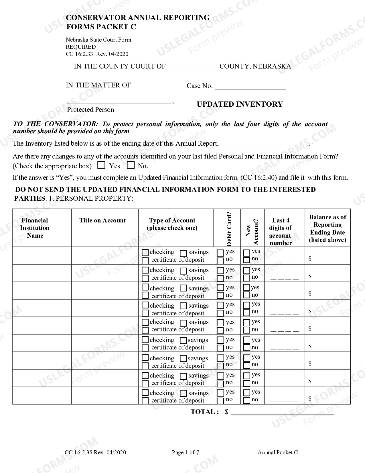 Preview Packet C (Conservatorship Annual Reporting Forms)