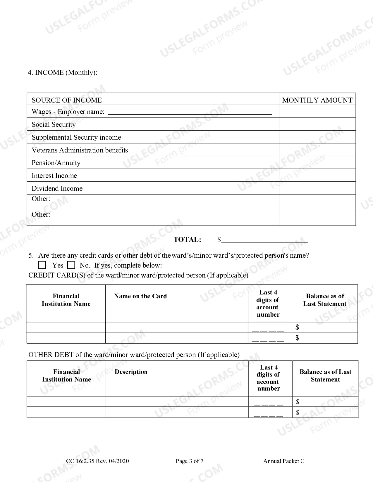 Preview Packet C (Conservatorship Annual Reporting Forms)
