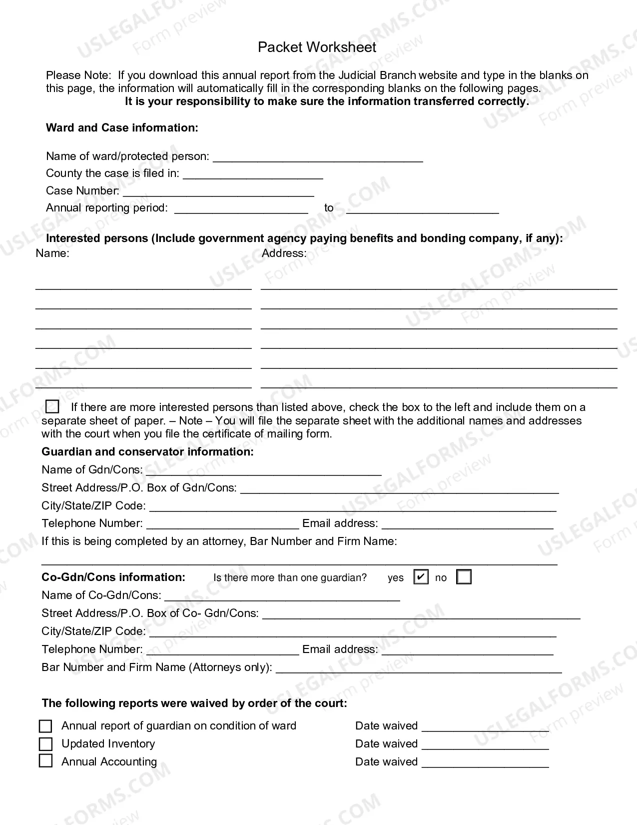 Preview Packet D (Guardianship and Conservatorship Annual Reporting Forms)