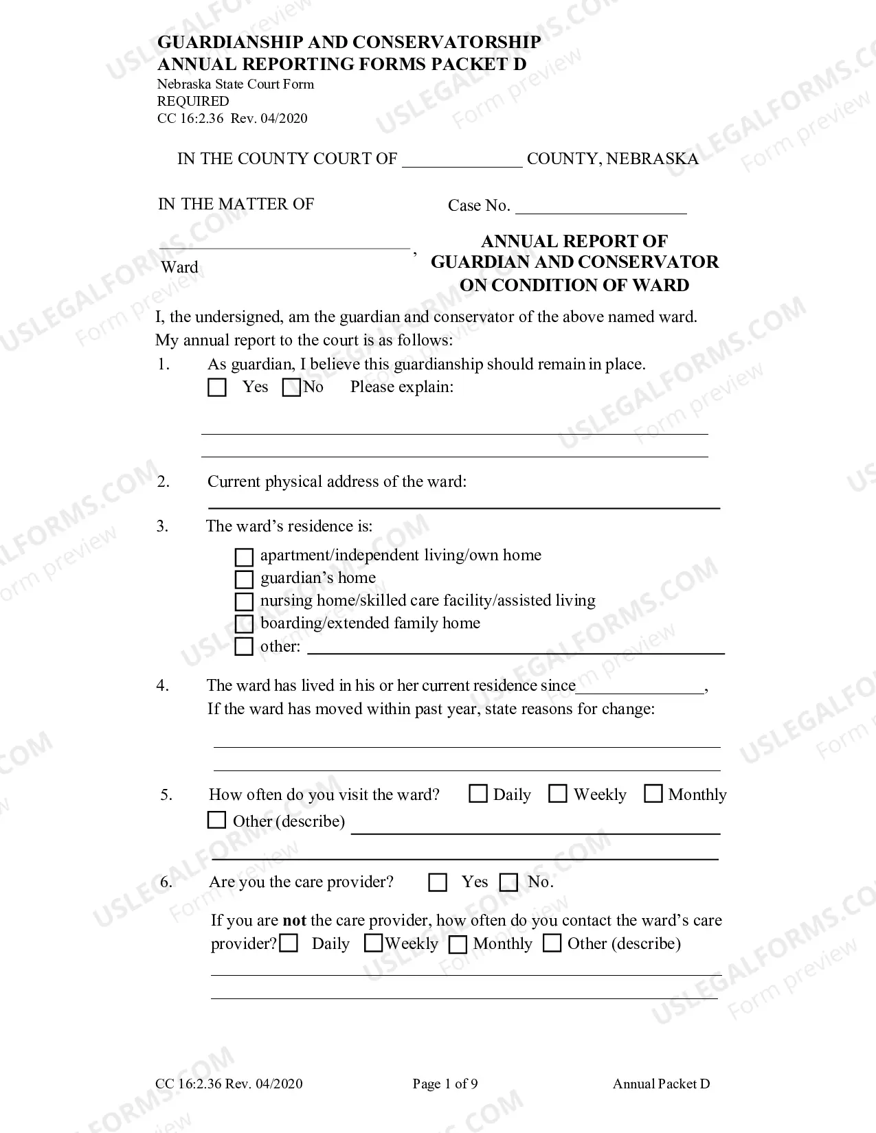Preview Packet D (Guardianship and Conservatorship Annual Reporting Forms)