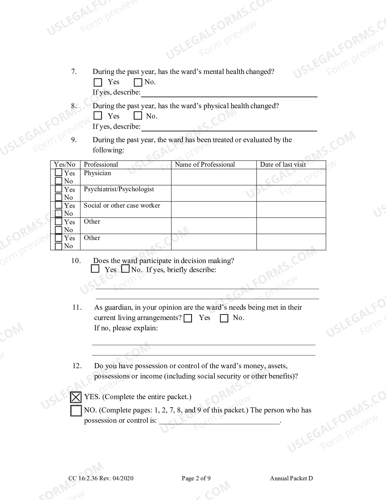 Preview Packet D (Guardianship and Conservatorship Annual Reporting Forms)