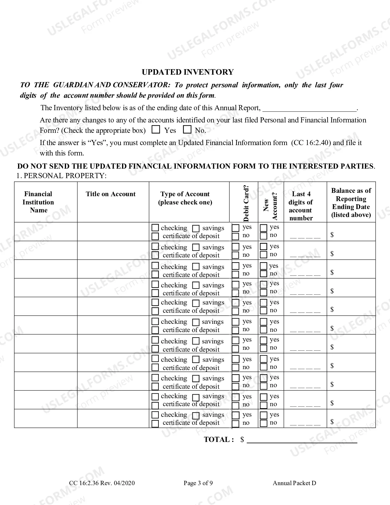 Preview Packet D (Guardianship and Conservatorship Annual Reporting Forms)