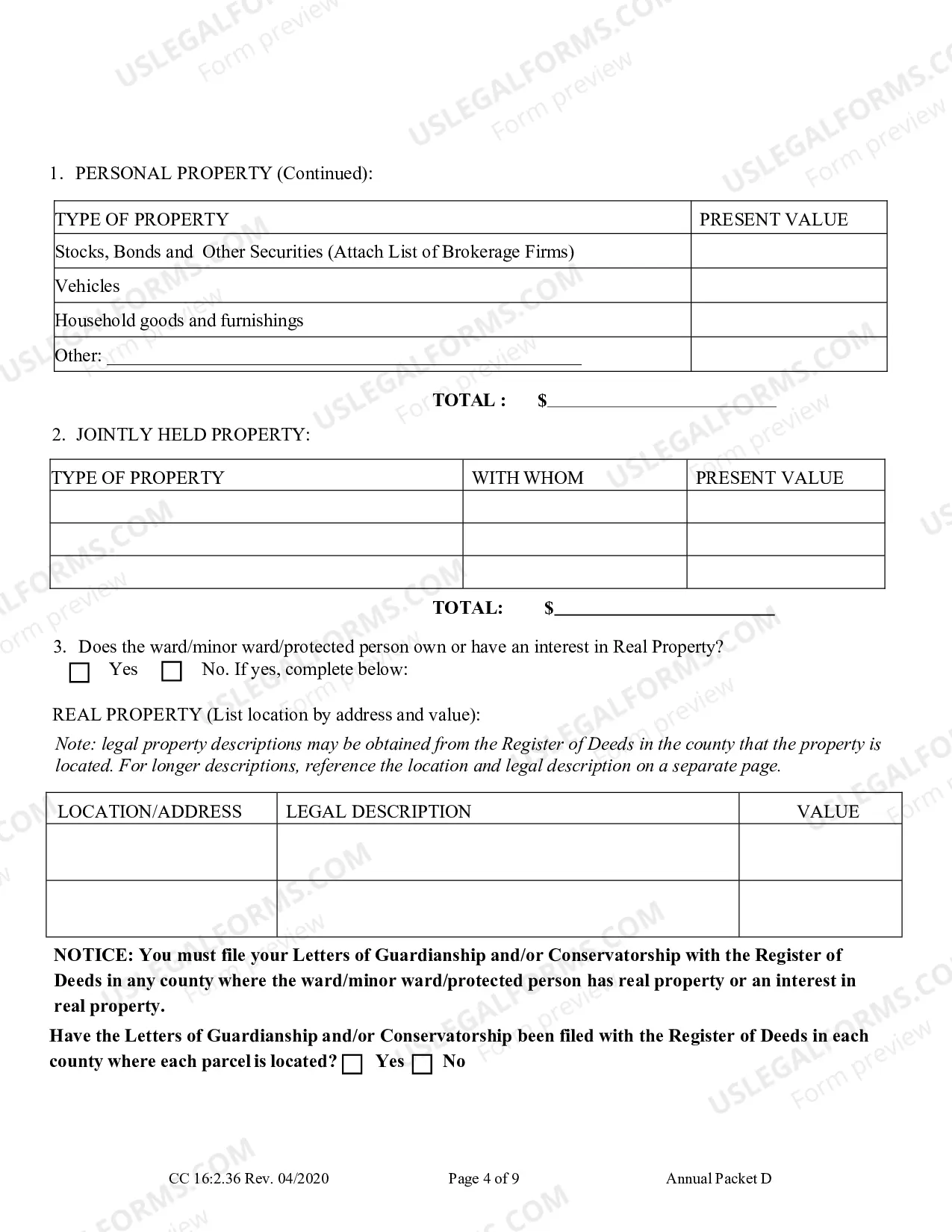 Preview Packet D (Guardianship and Conservatorship Annual Reporting Forms)