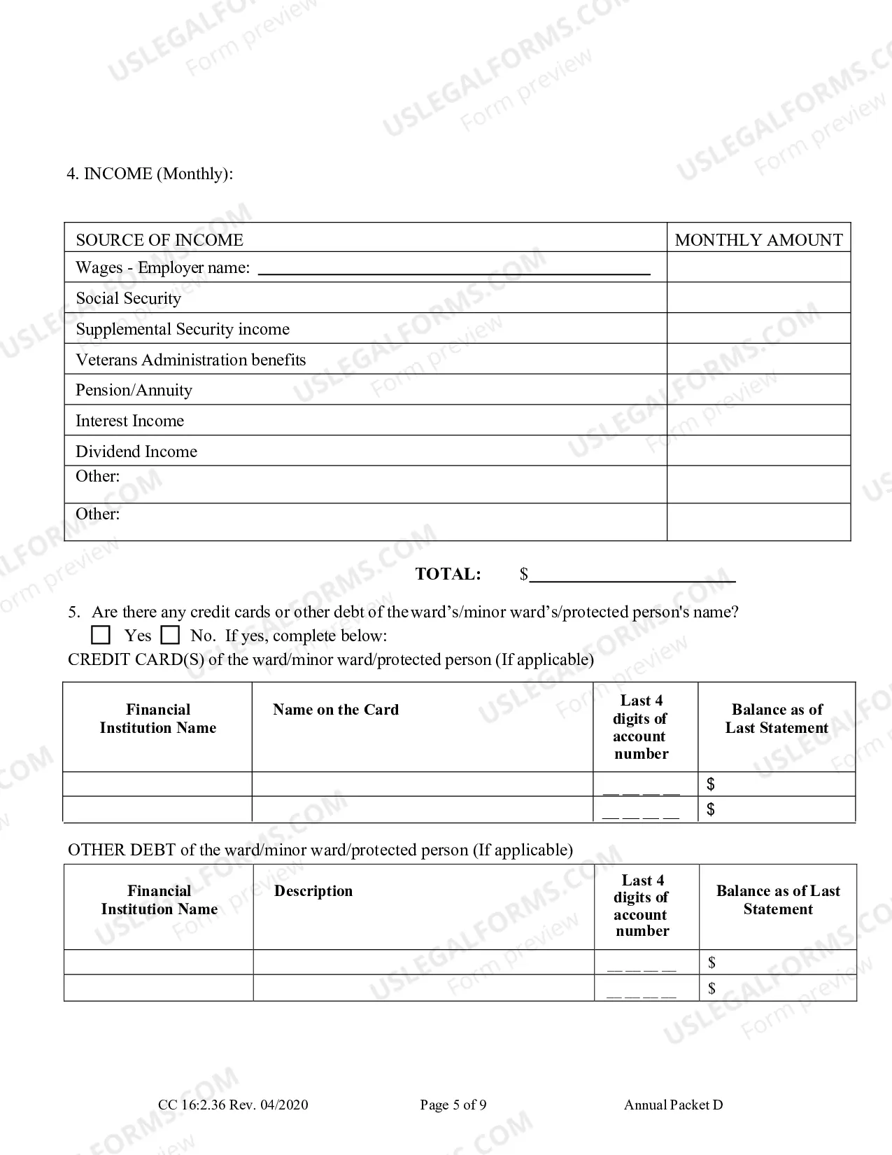 Preview Packet D (Guardianship and Conservatorship Annual Reporting Forms)