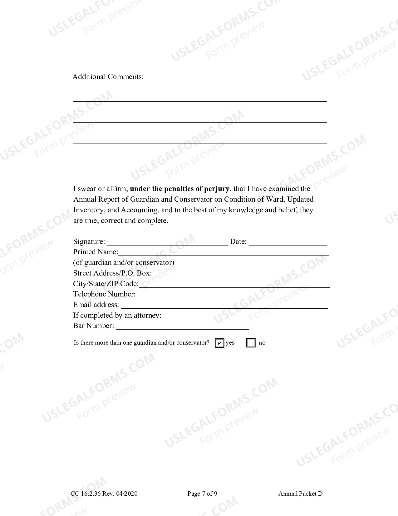 Preview Packet D (Guardianship and Conservatorship Annual Reporting Forms)