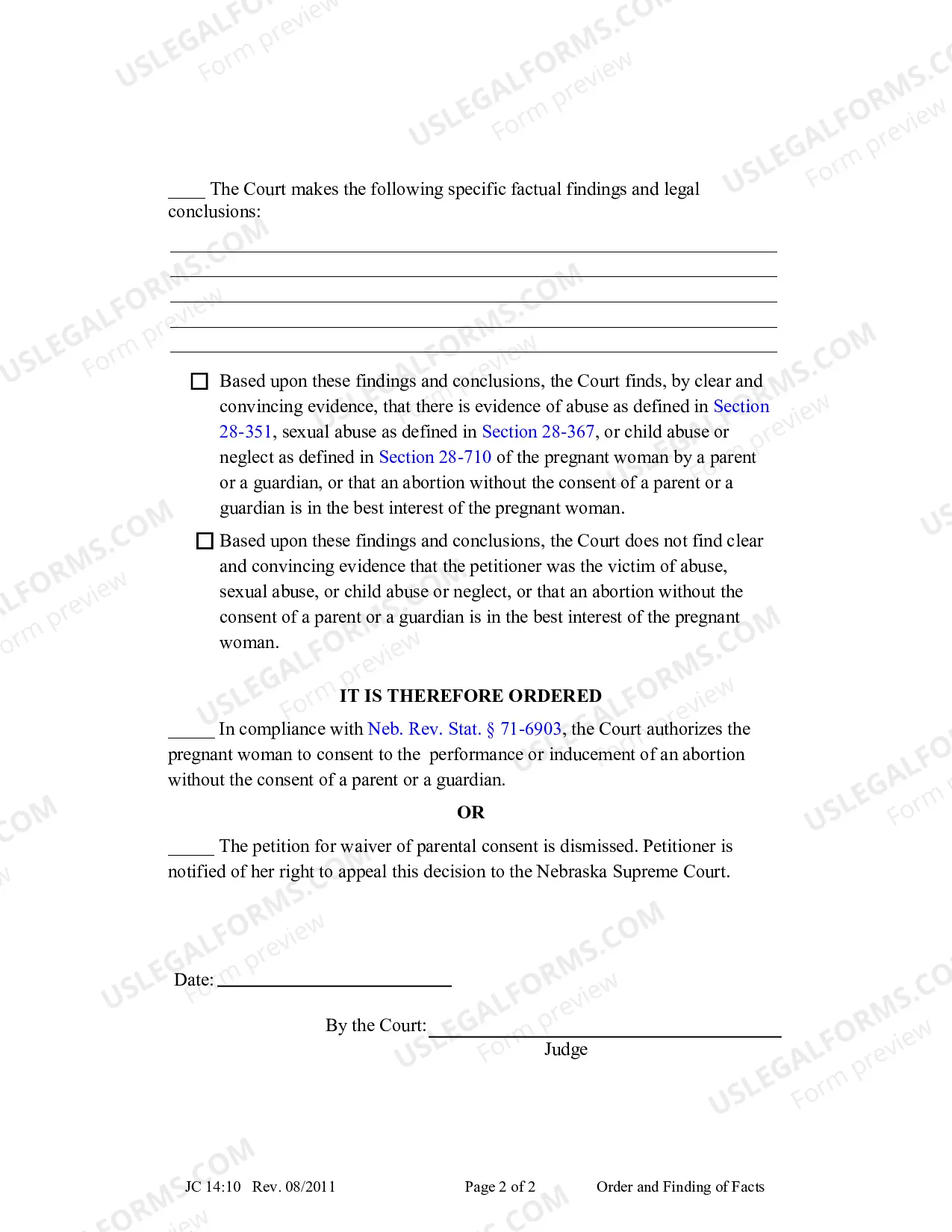 Preview Parental Consent - Abortion, Order and Findings of Fact