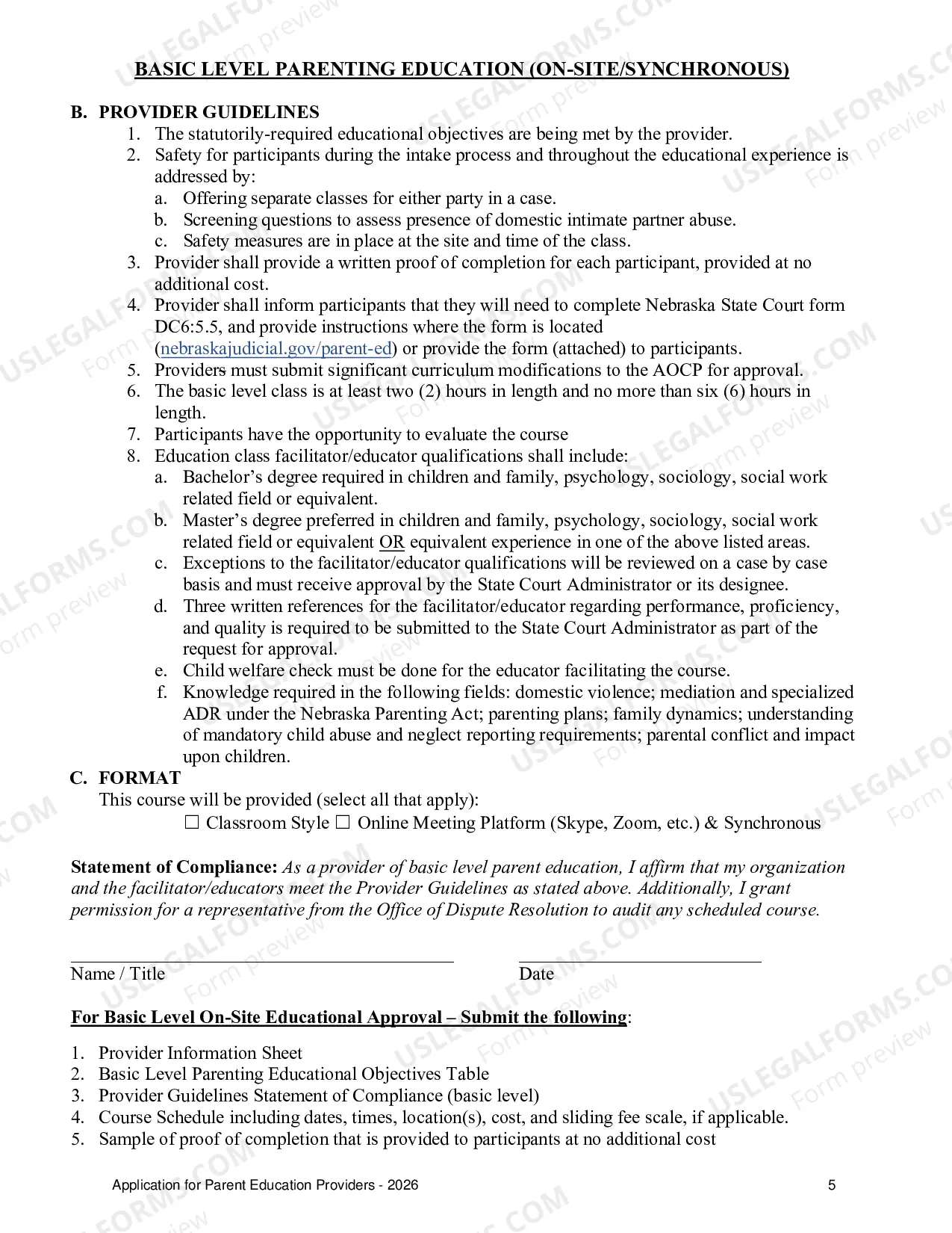 Preview Parenting Education Approval Packet