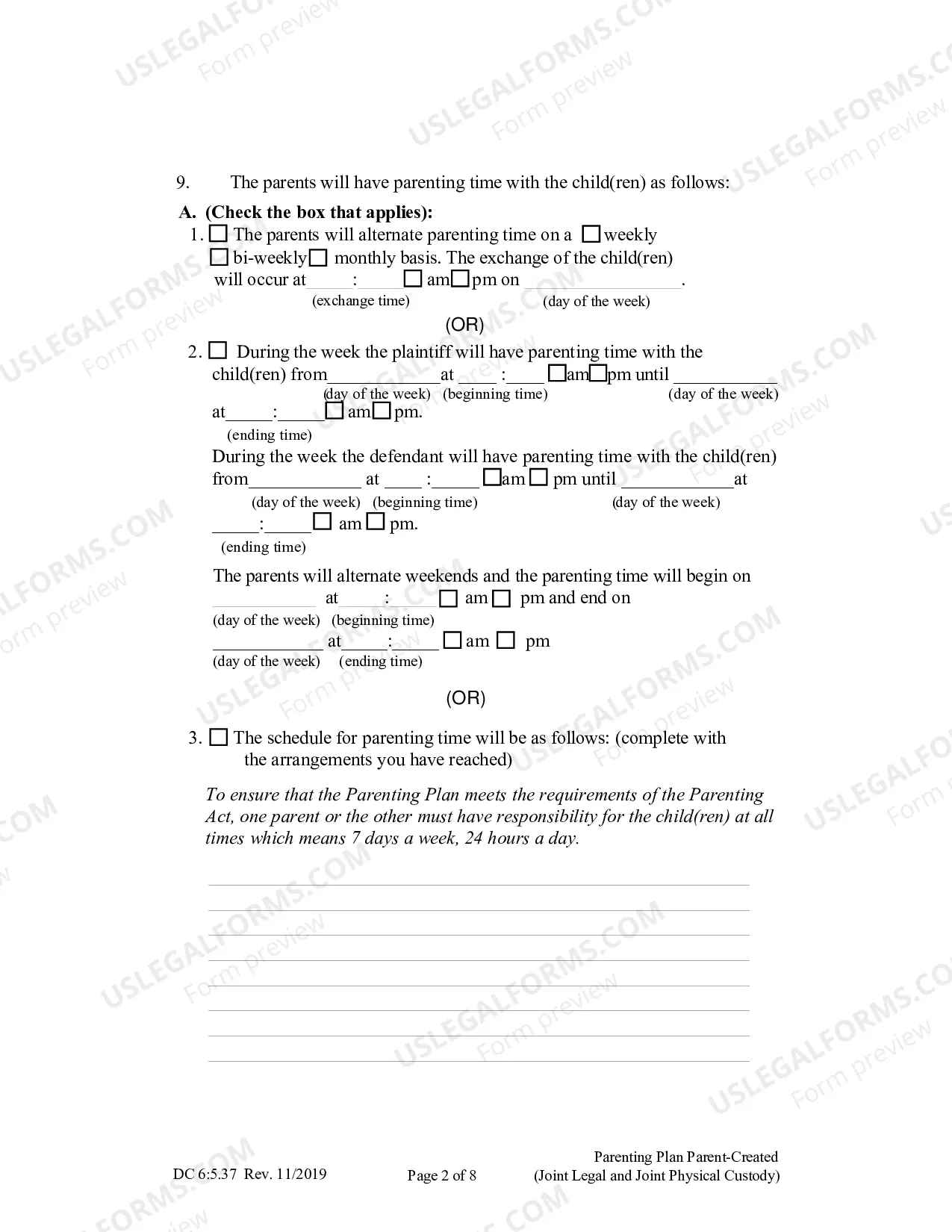 Preview Parenting Plan Parent-Created (Joint Legal and Joint Physical Custody)
