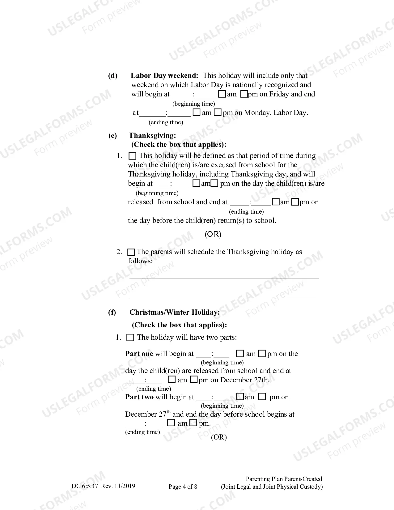 Preview Parenting Plan Parent-Created (Joint Legal and Joint Physical Custody)