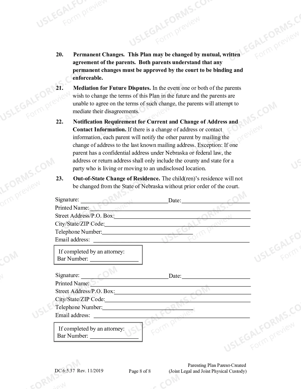 Preview Parenting Plan Parent-Created (Joint Legal and Joint Physical Custody)