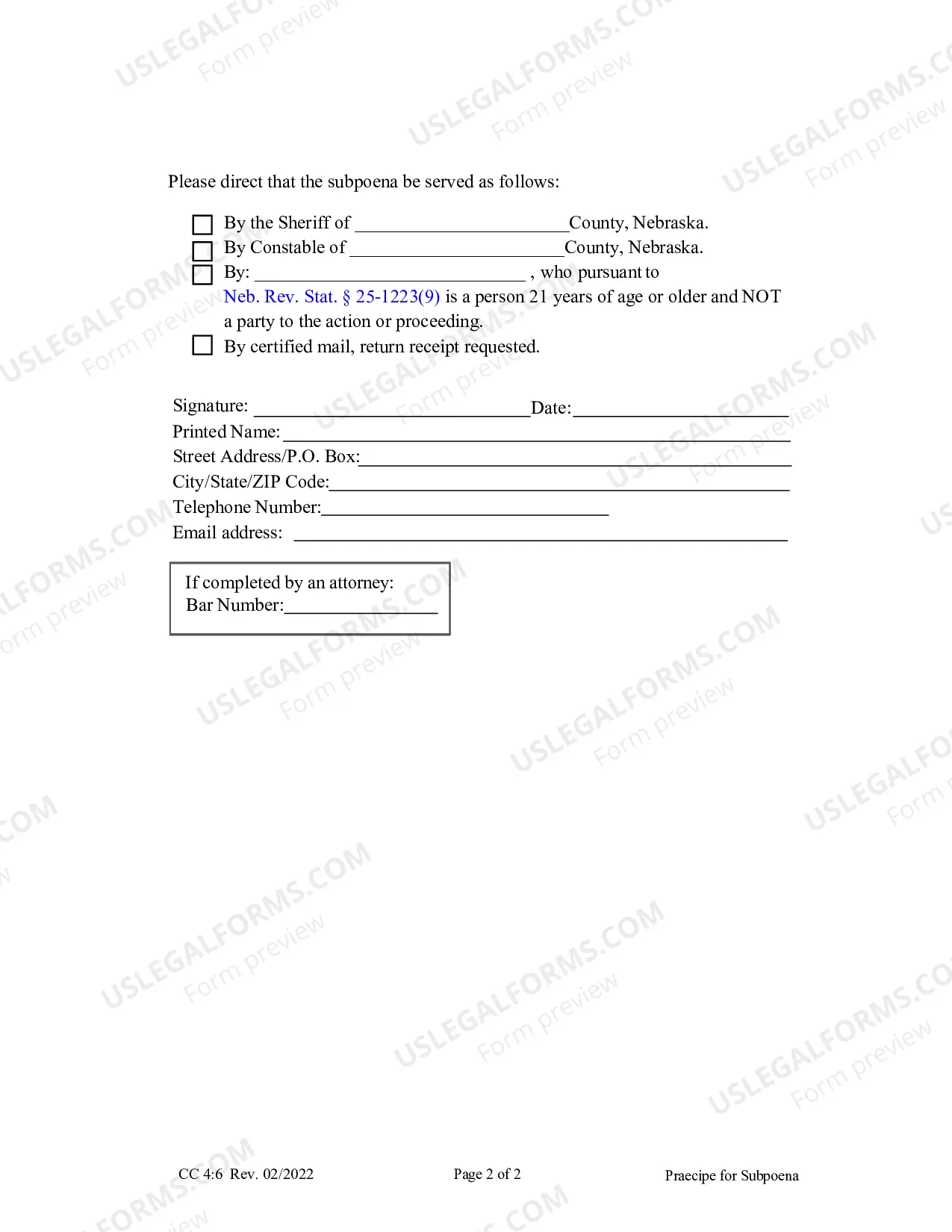 Preview Praecipe for Subpoena