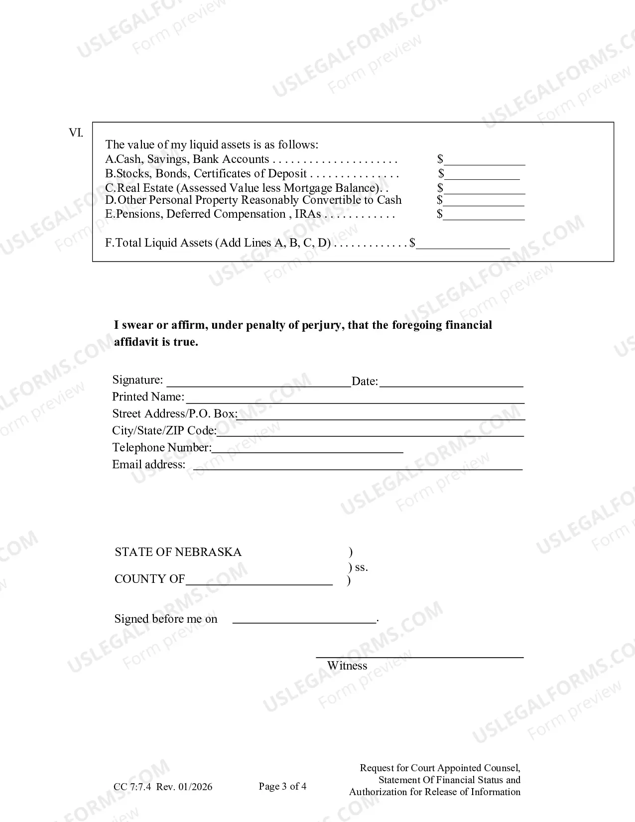 Preview Request for Court Appointed Lawyer, Statement of Financial Status, and Authorization for Release of Information in Custodial Sanction Cases