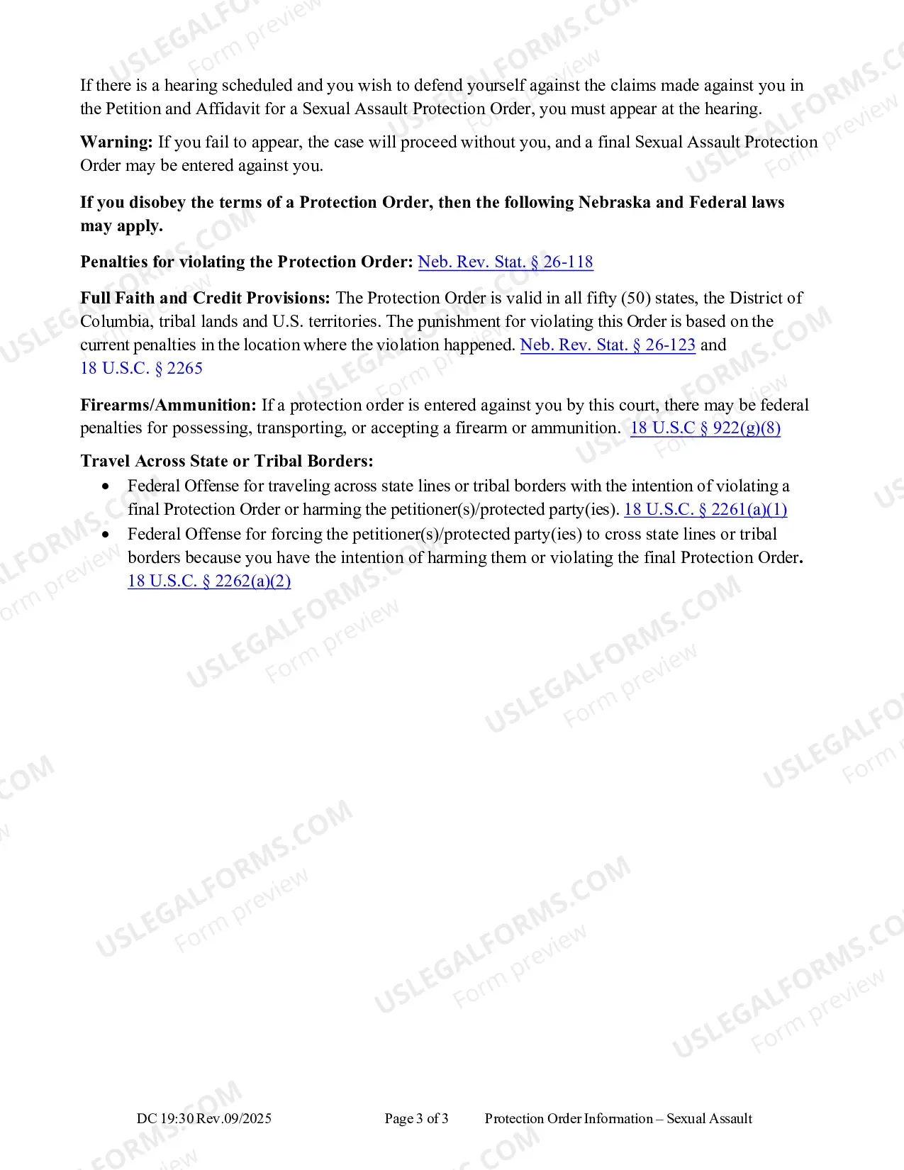 Preview Sexual Assault, Information, Protection Order Information