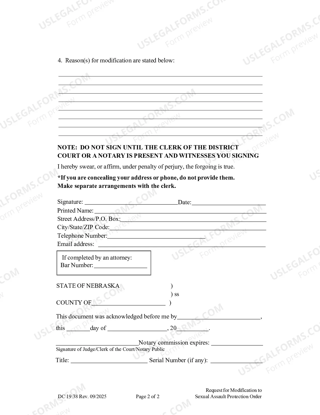 Preview Sexual Assault, Request for Modification of Sexual Assault Protection Order