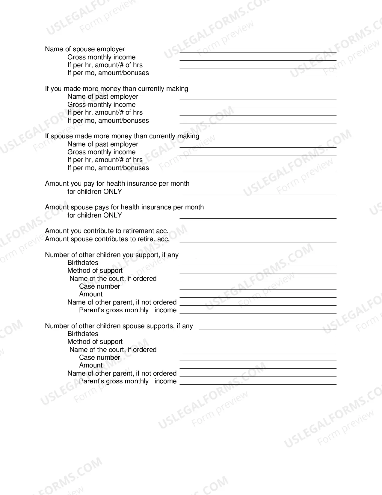 Preview Worksheet - Divorce with Children