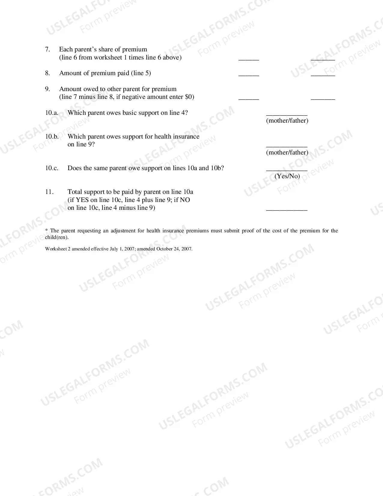 Preview Worksheet 2 - Split Custody Calculation (DC 6:1(2))