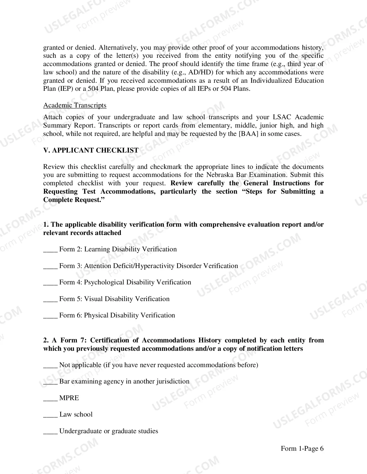 Preview Accommodations Request Form (ADA Test Form)