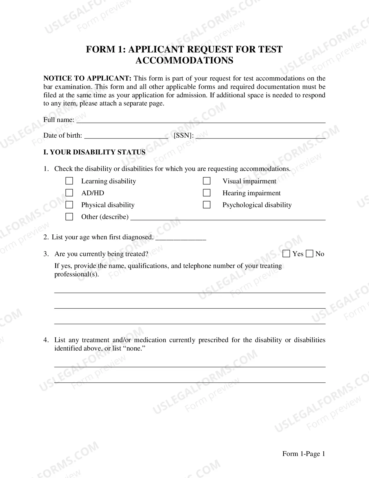 Preview Accommodations Request Form (ADA Test Form)