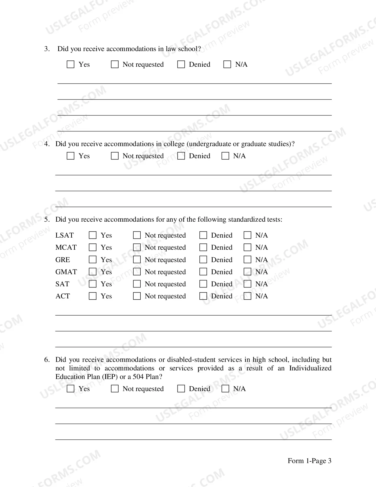 Preview Accommodations Request Form (ADA Test Form)