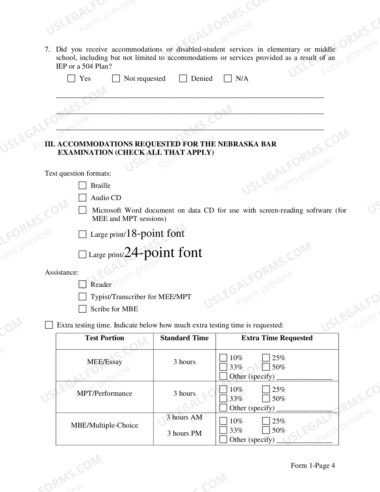 Preview Accommodations Request Form (ADA Test Form)