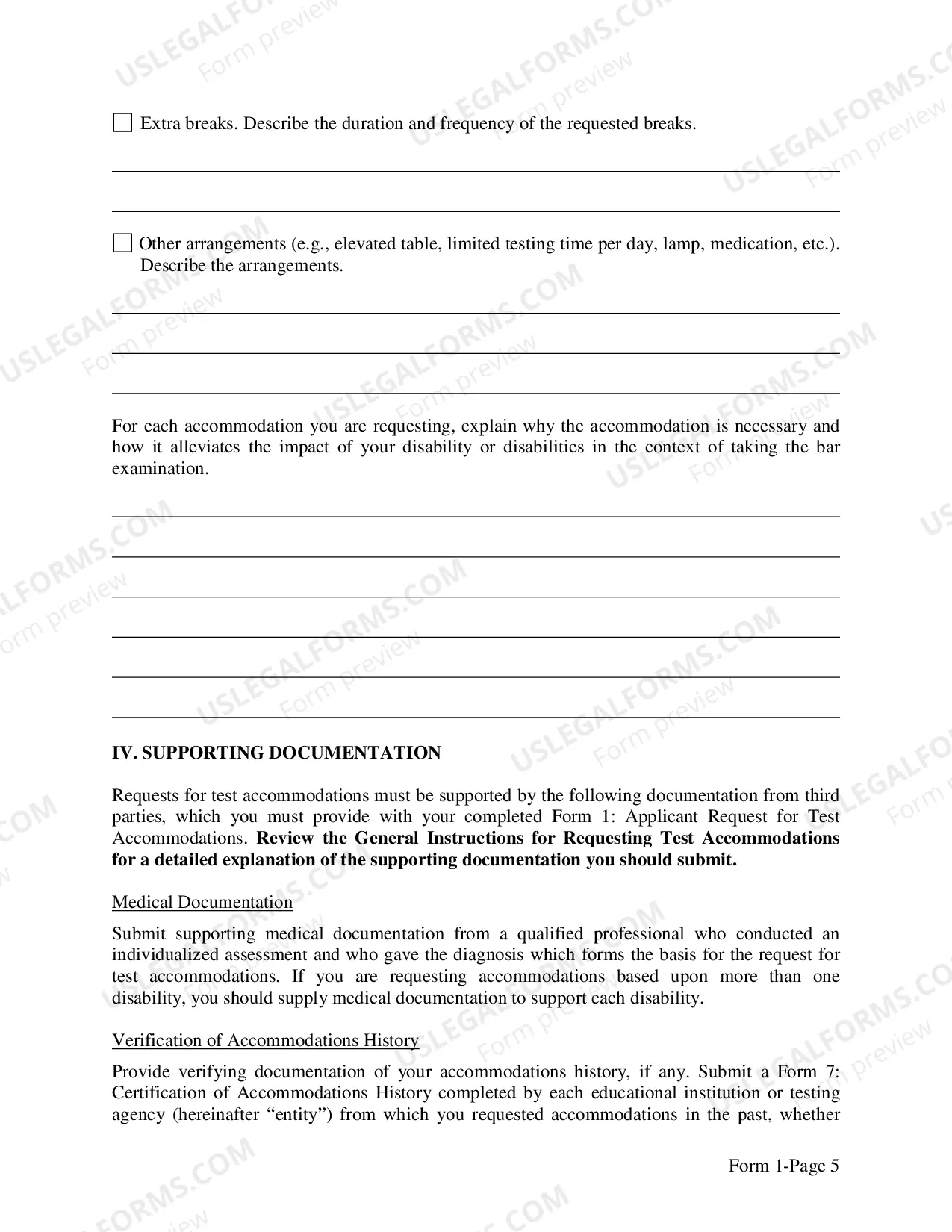 Preview Accommodations Request Form (ADA Test Form)