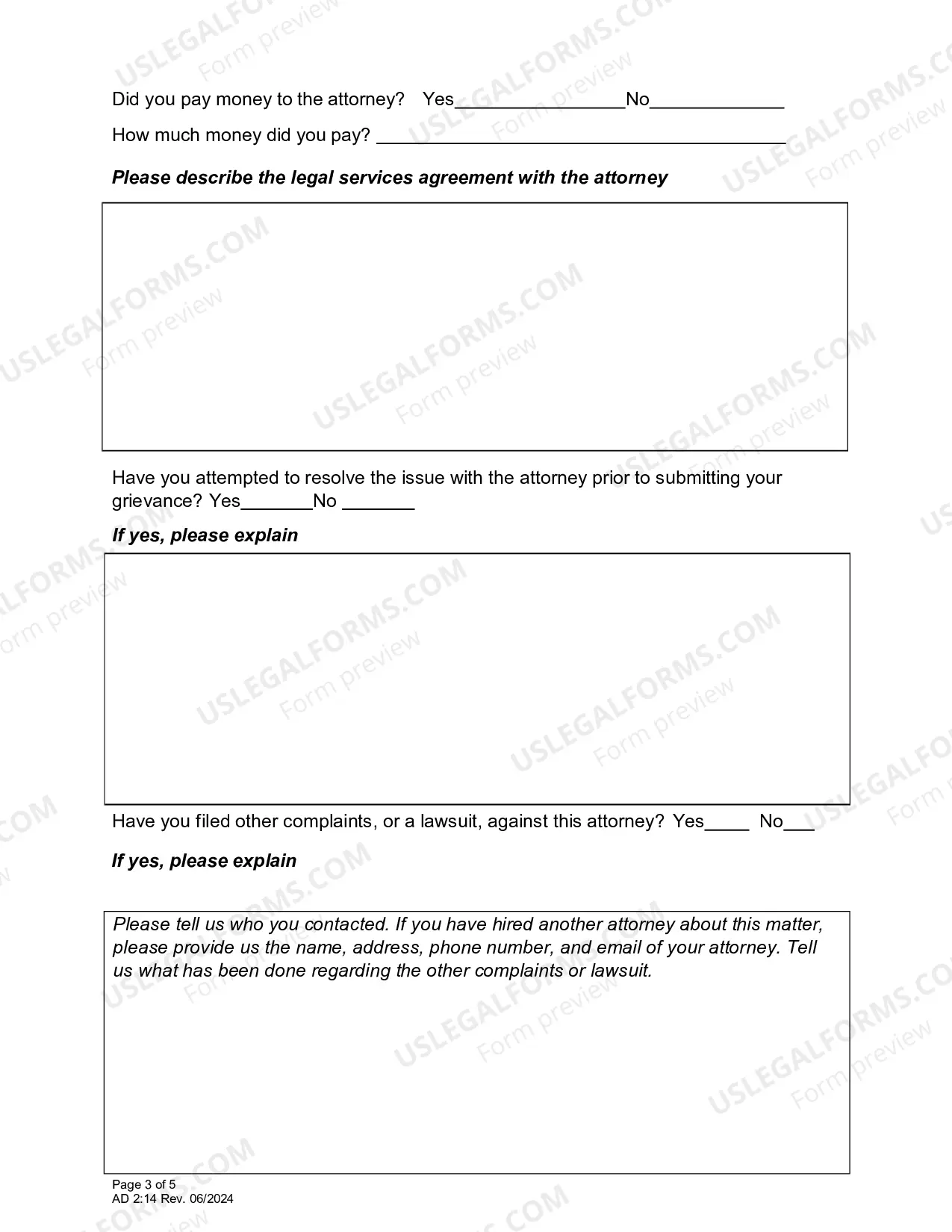 Preview Grievance Form - Counsel for Discipline