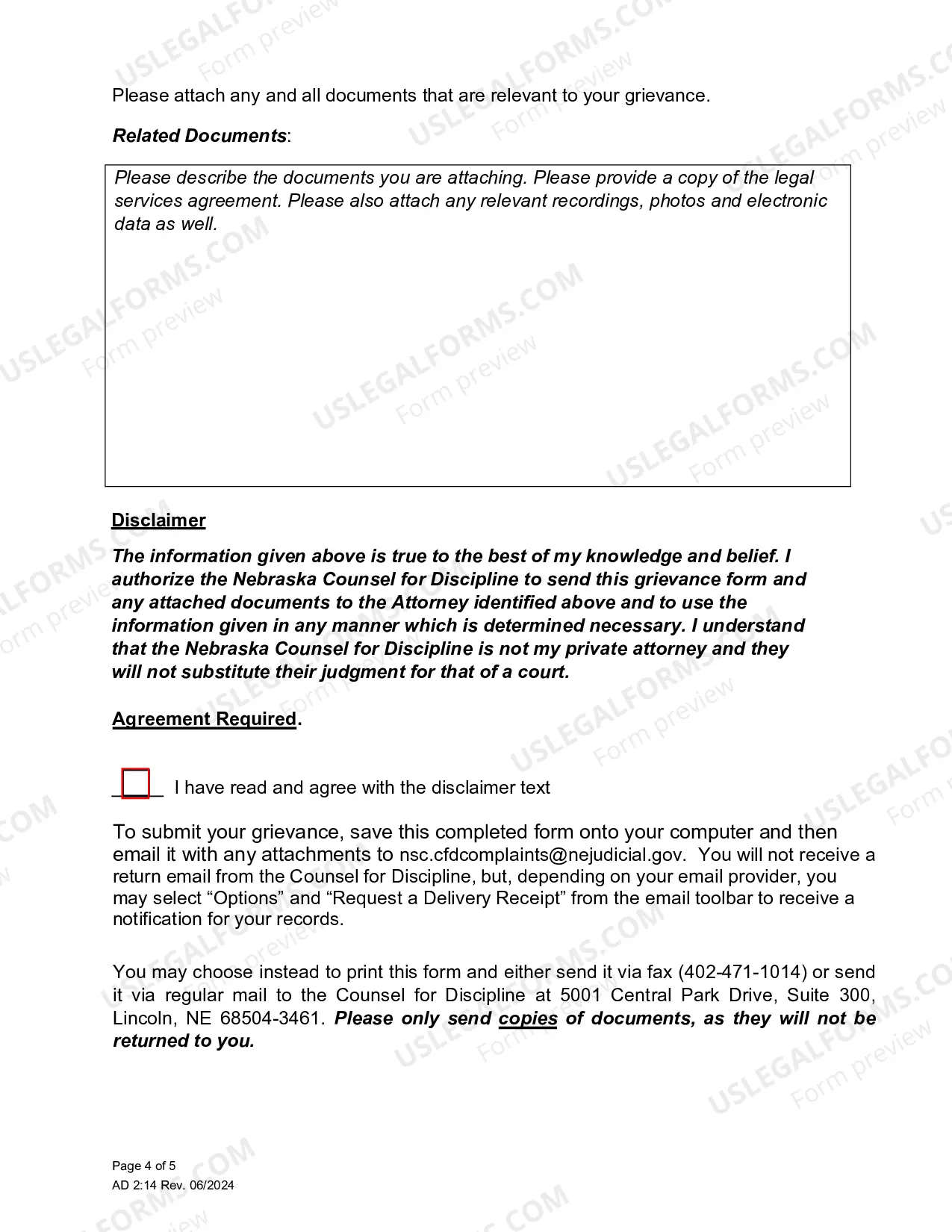 Preview Grievance Form - Counsel for Discipline