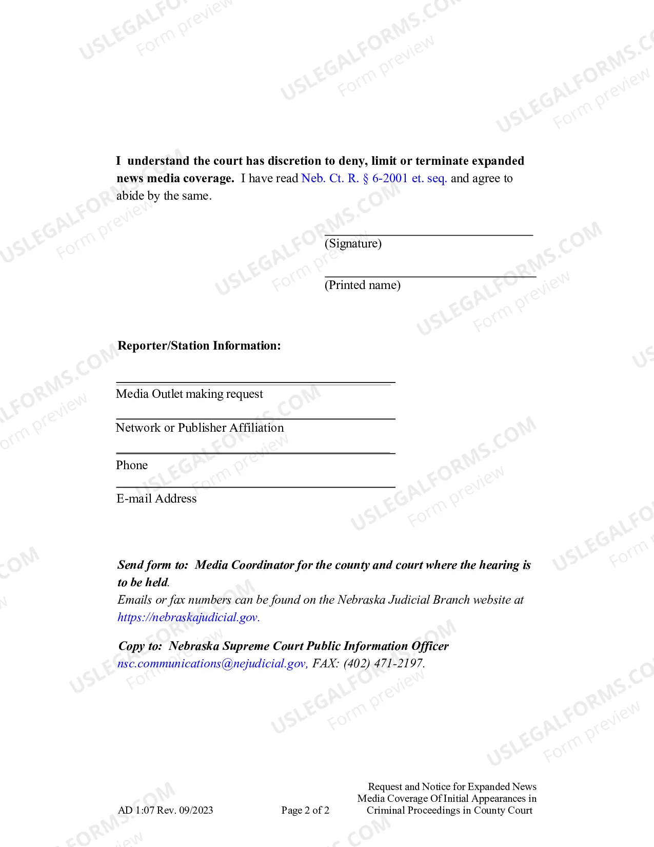 Preview Request and Notice for Expanded Media Coverage of County Court Initial Proceedings