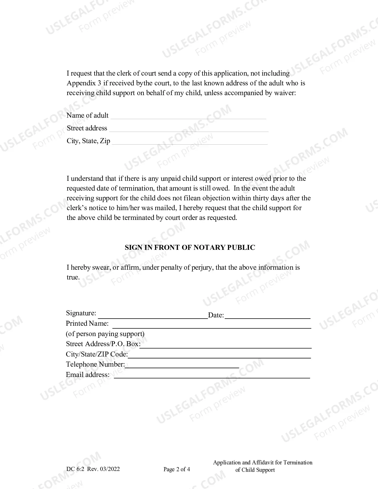 Preview Application And Affidavit For Termination of Child Support