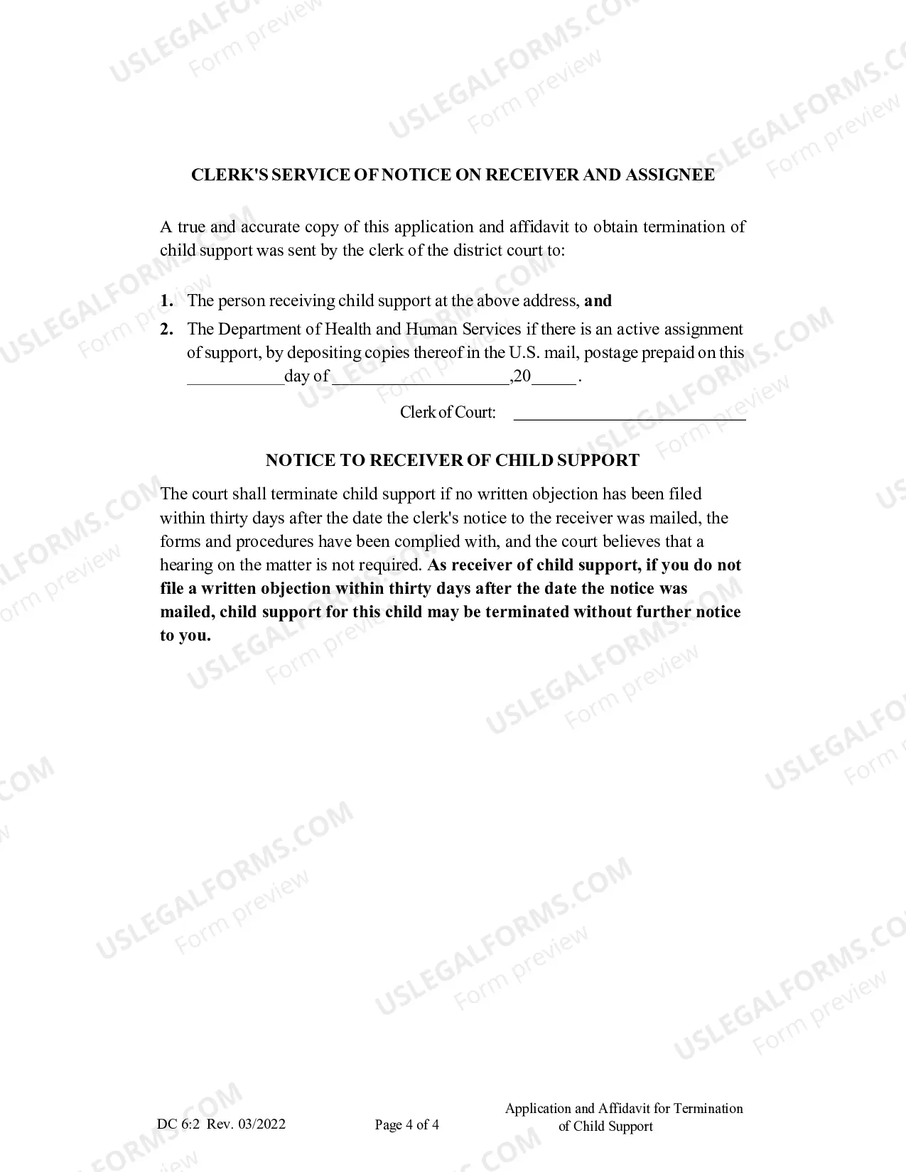 Preview Application And Affidavit For Termination of Child Support