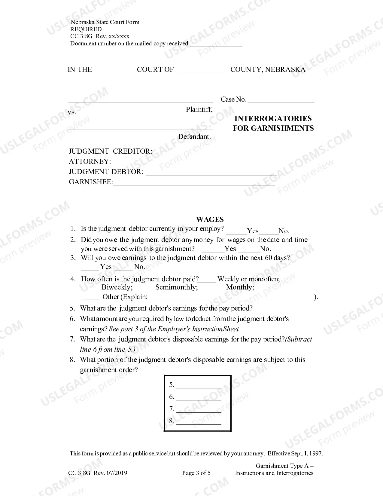 Preview Garnishment Type A - Instructions and Interrogatories (updated January 2016)
