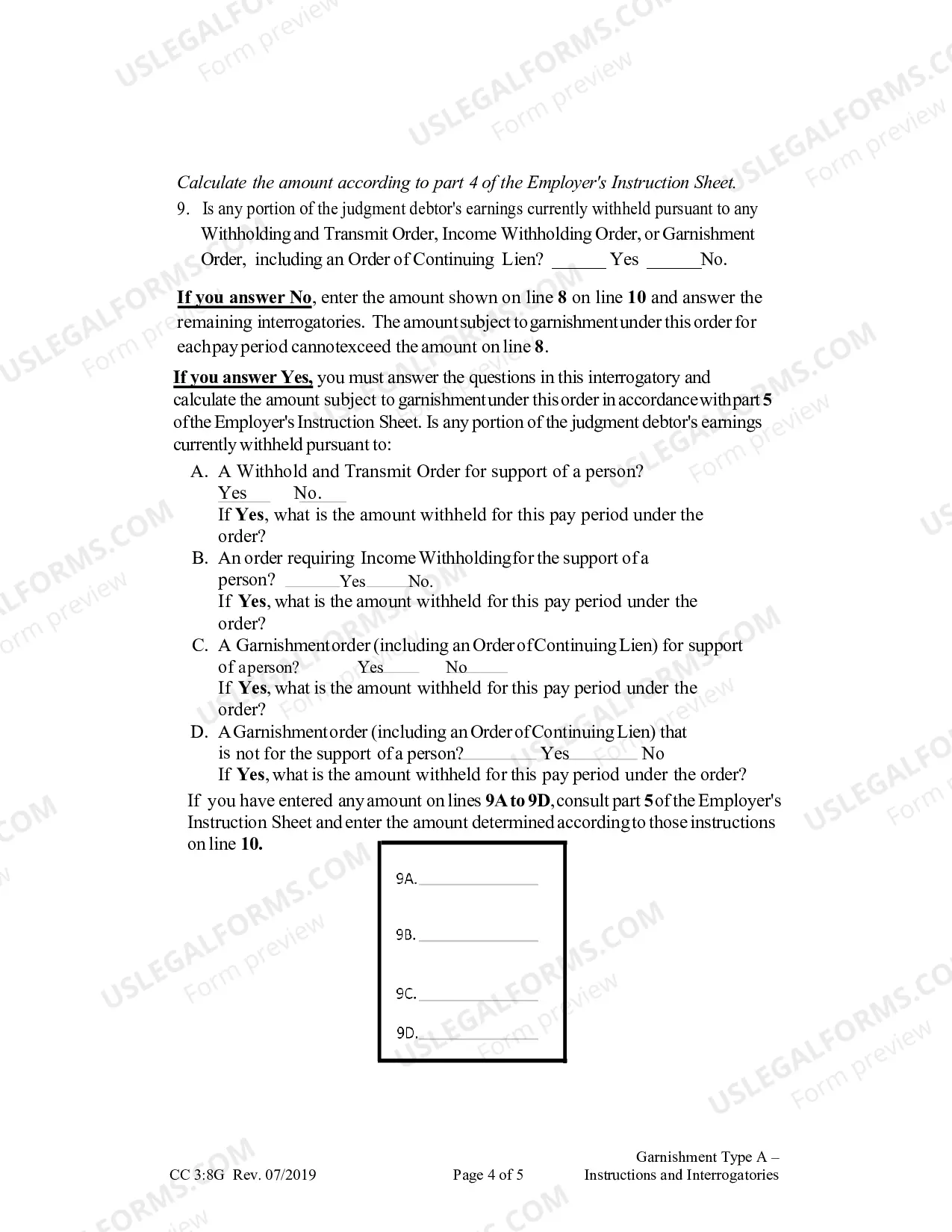 Preview Garnishment Type A - Instructions and Interrogatories (updated January 2016)