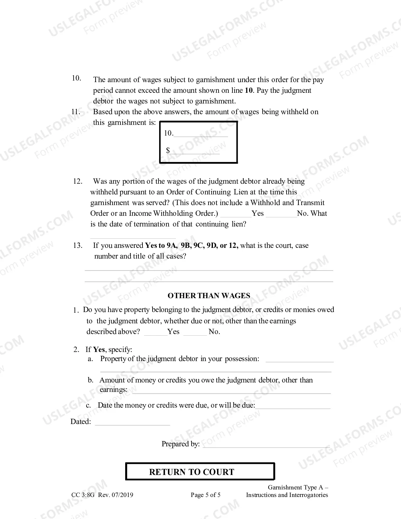 Preview Garnishment Type A - Instructions and Interrogatories (updated January 2016)
