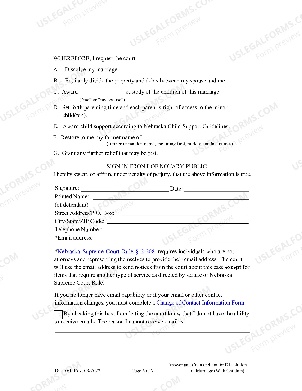 Preview Answer And Counterclaim For Dissolution of Marriage (Children)