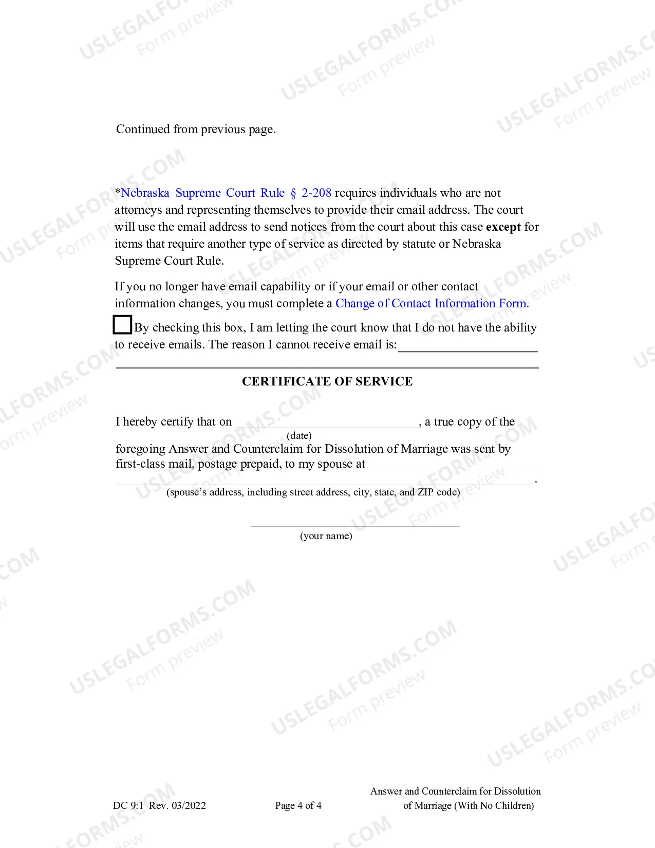 Preview Answer And Counterclaim For Dissolution of Marriage (No Children)