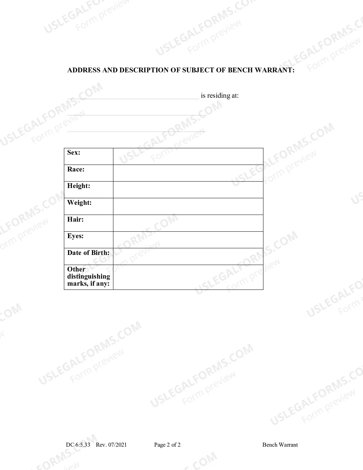 Preview Bench Warrant (Visitation)