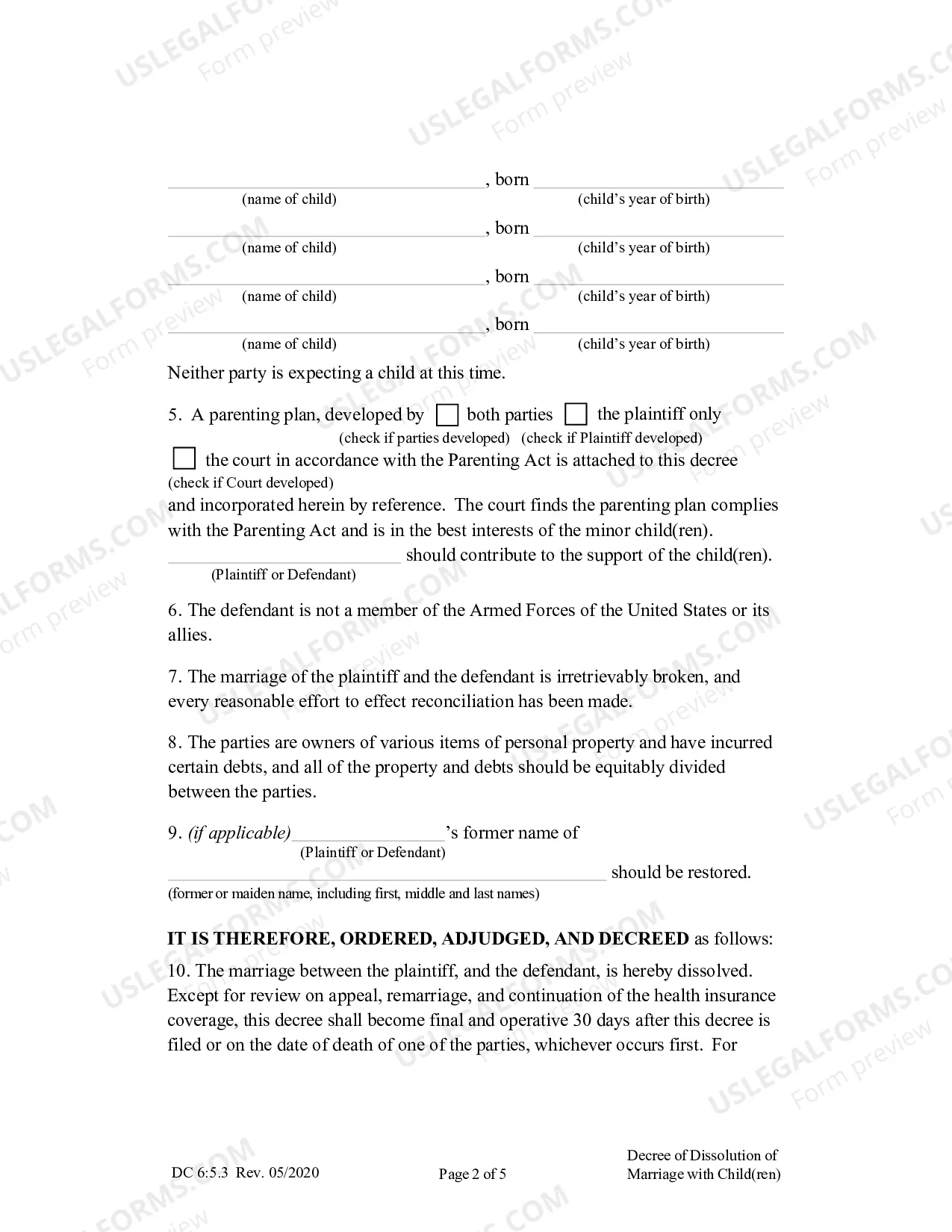 Preview Decree of Dissolution (With Children)