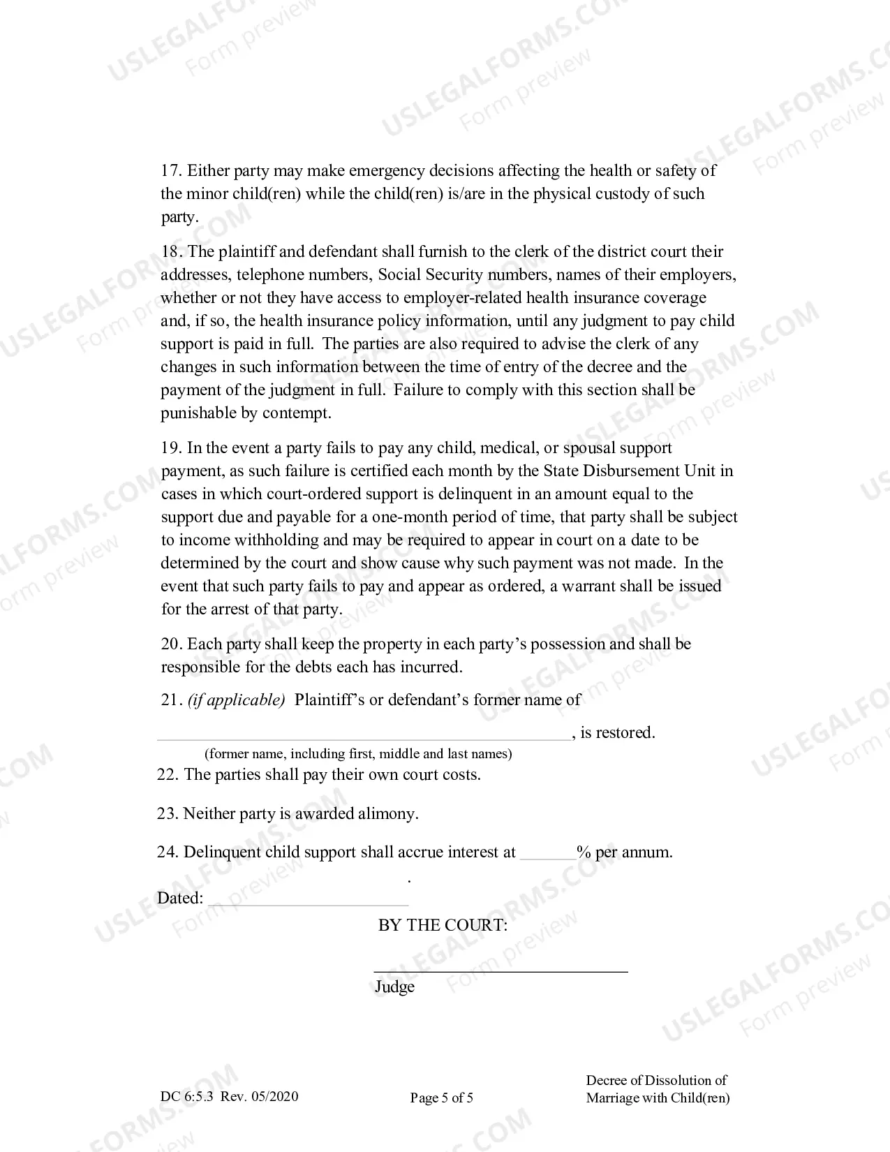 Preview Decree of Dissolution (With Children)