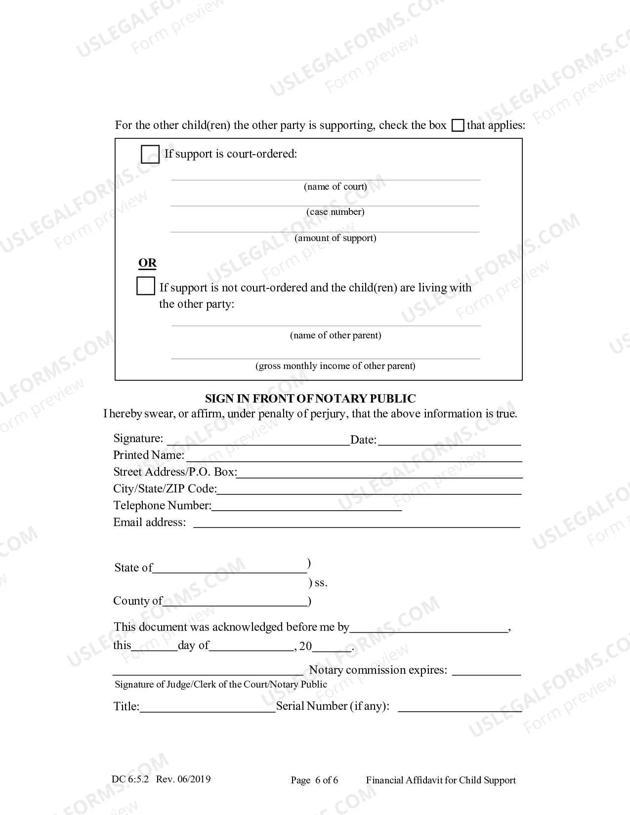 Preview Financial Affidavit For Child Support