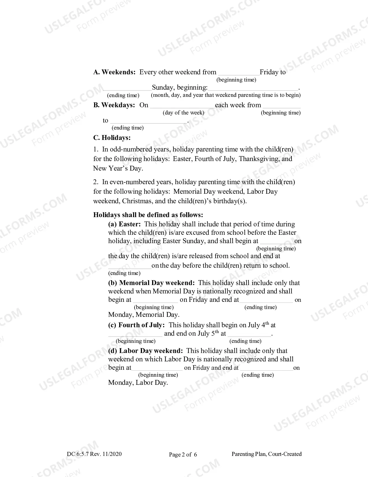 Preview Parenting Plan (Court Created)
