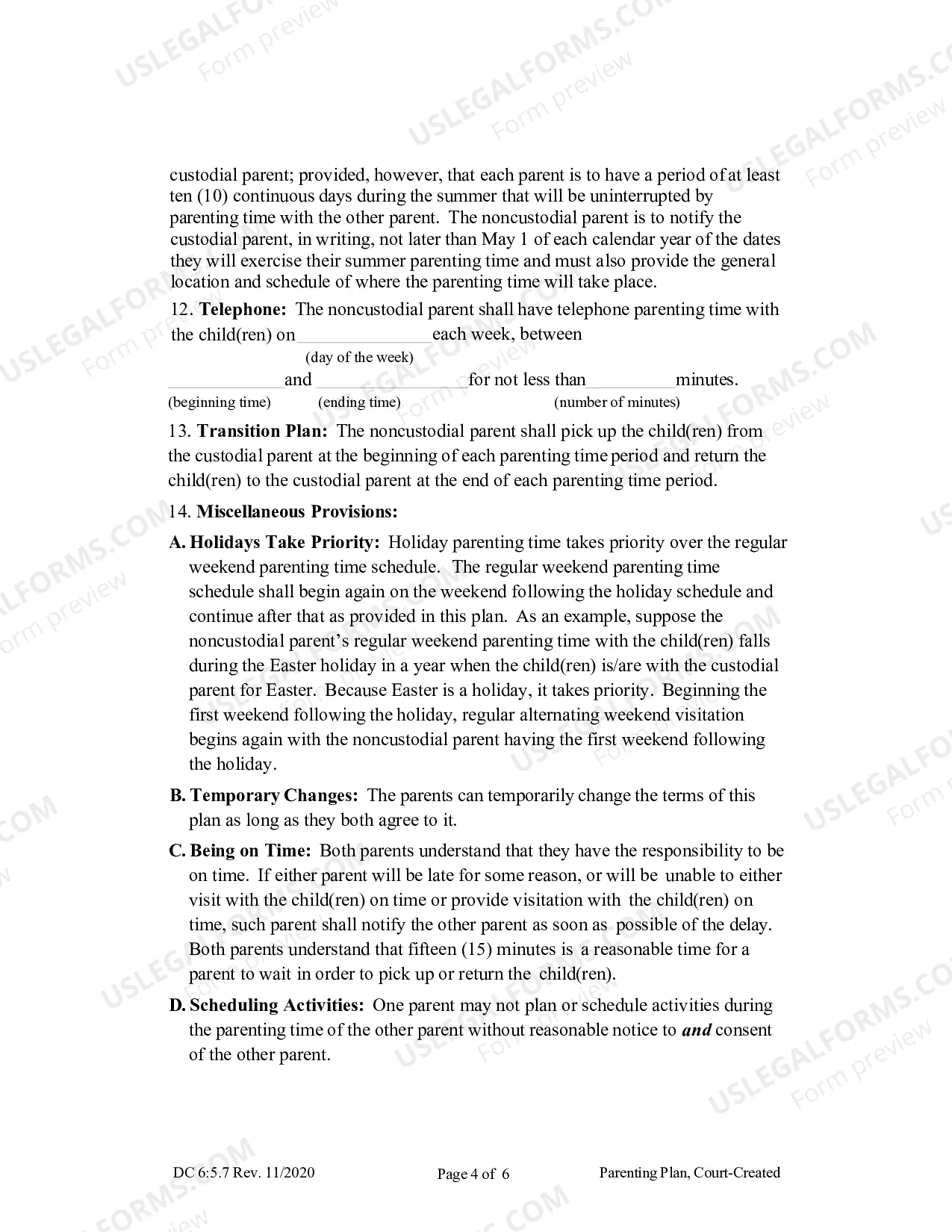 Preview Parenting Plan (Court Created)
