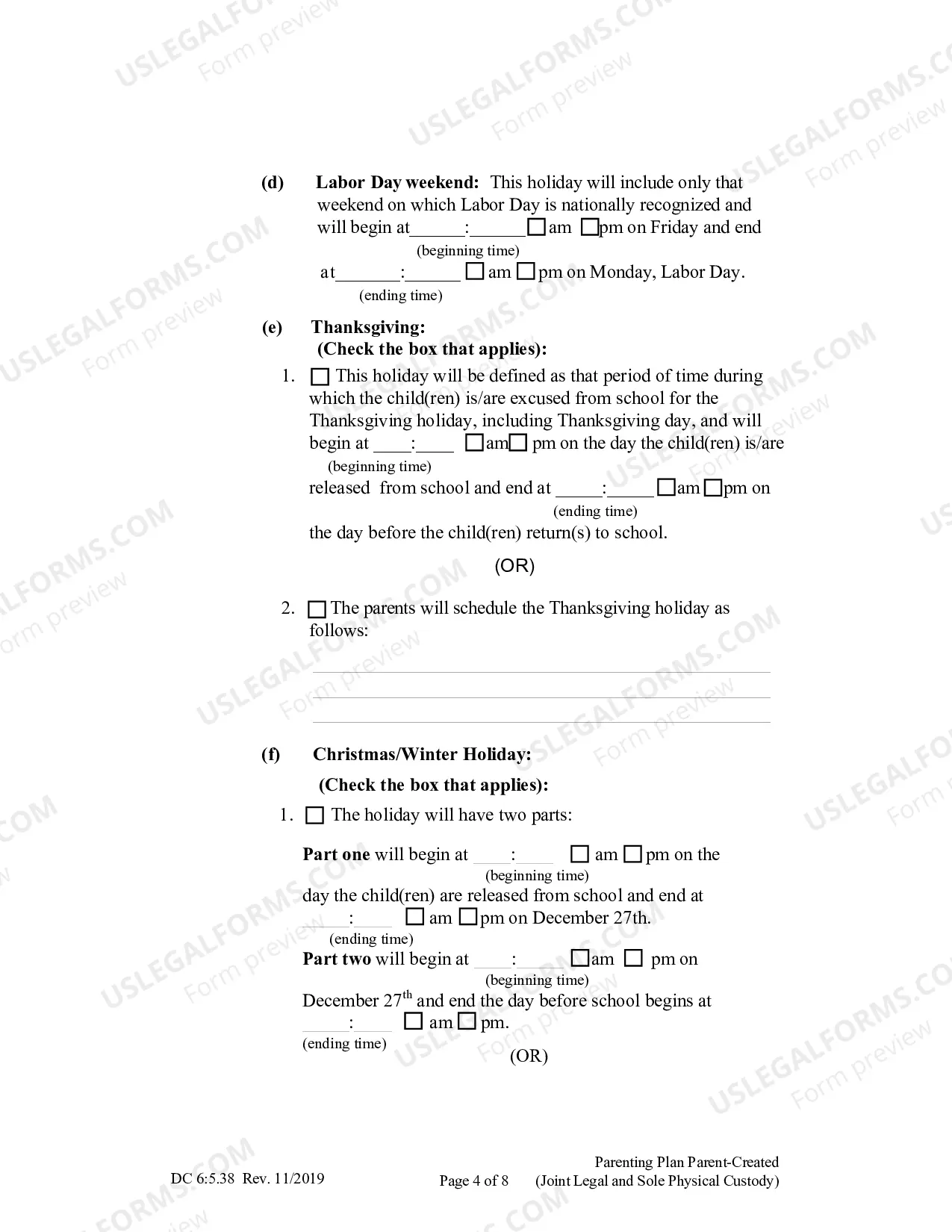 Preview Parenting Plan Parent-Created (Joint Legal And Sole Physical Custody)
