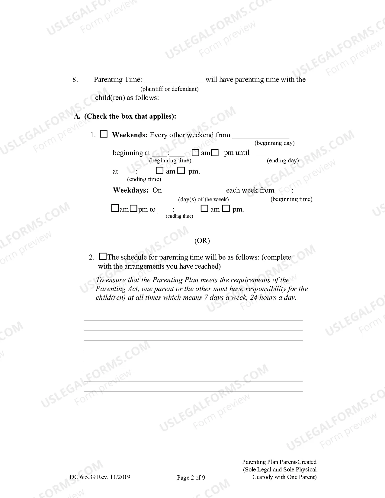 Preview Parenting Plan Parent-Created (Sole Legal And Sole Physical Custody With One Parent)
