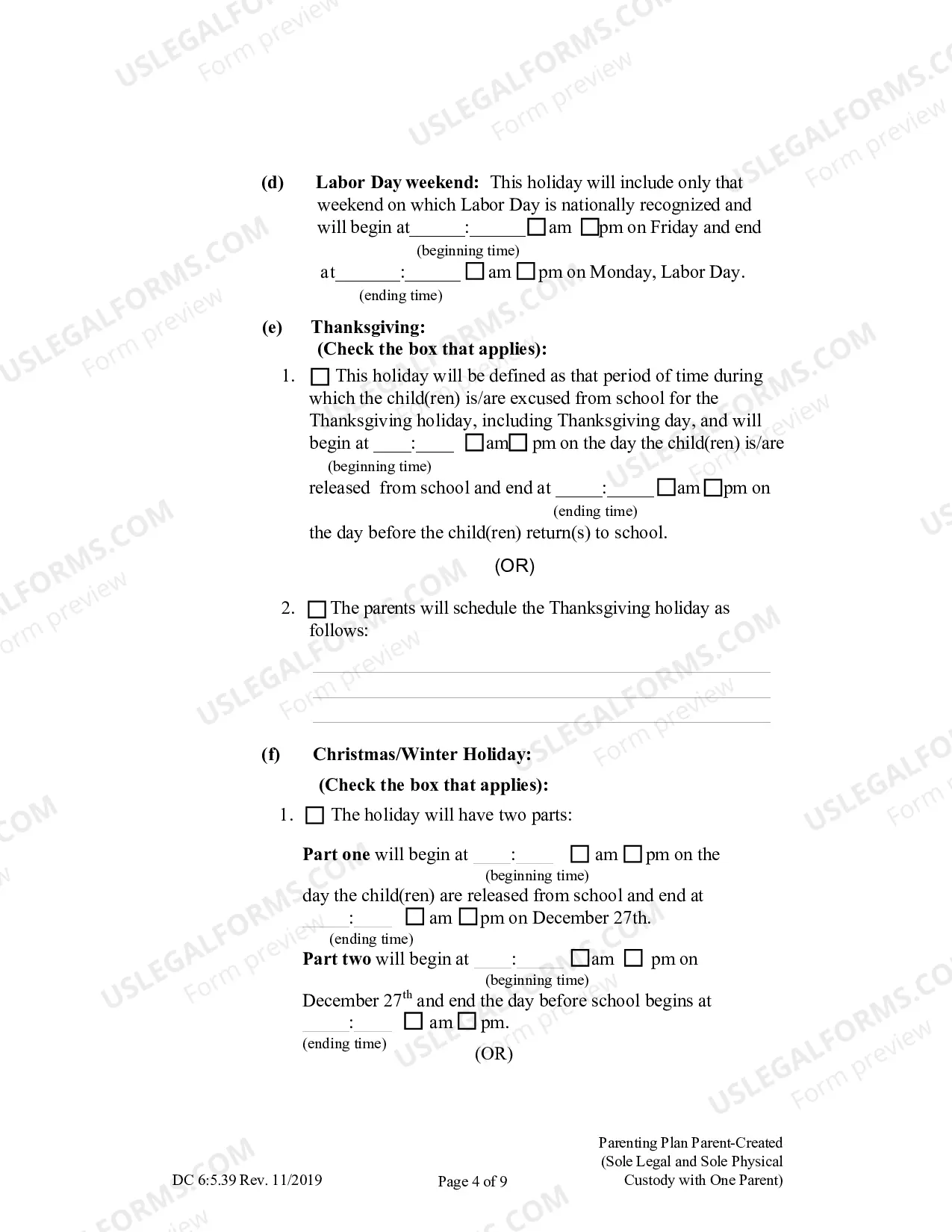 Preview Parenting Plan Parent-Created (Sole Legal And Sole Physical Custody With One Parent)