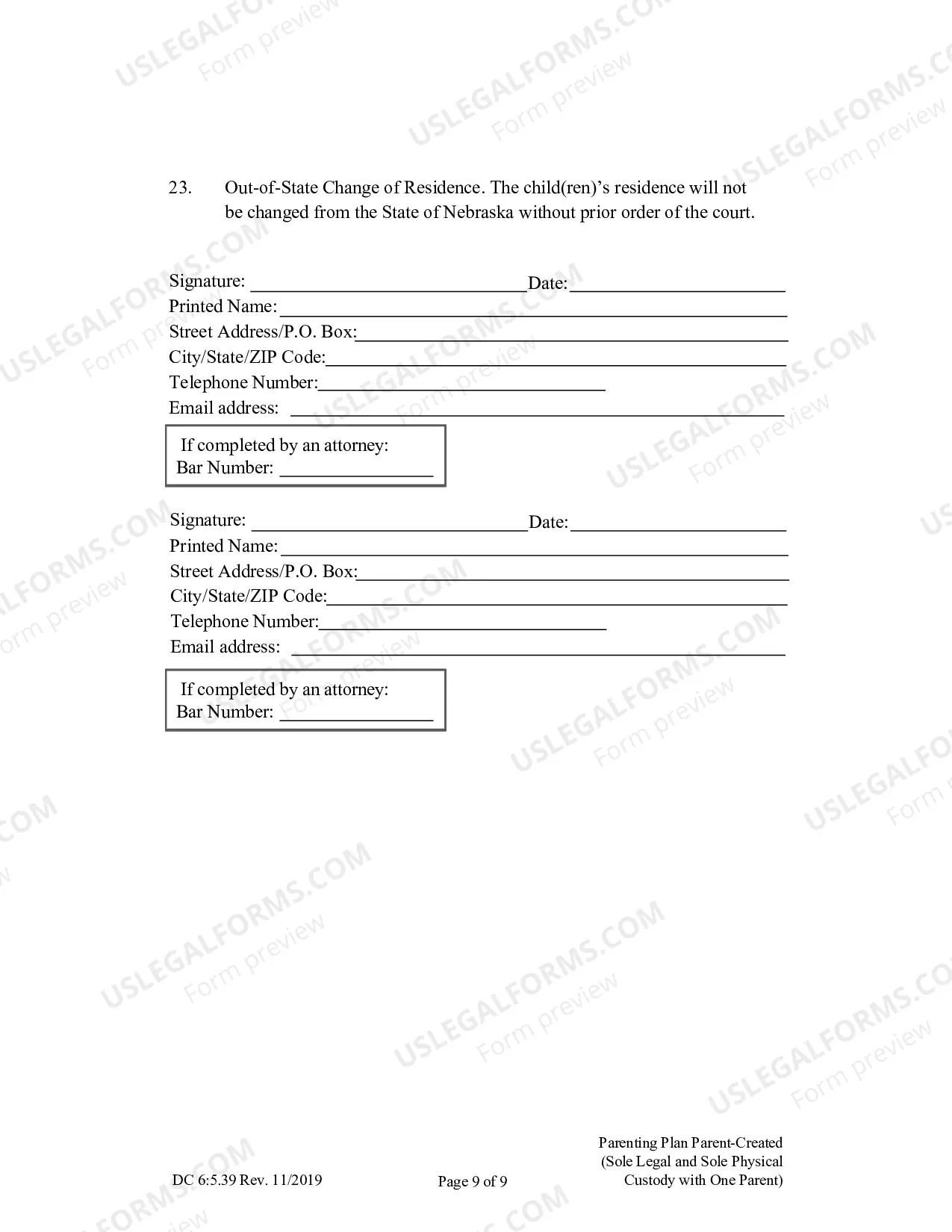 Preview Parenting Plan Parent-Created (Sole Legal And Sole Physical Custody With One Parent)