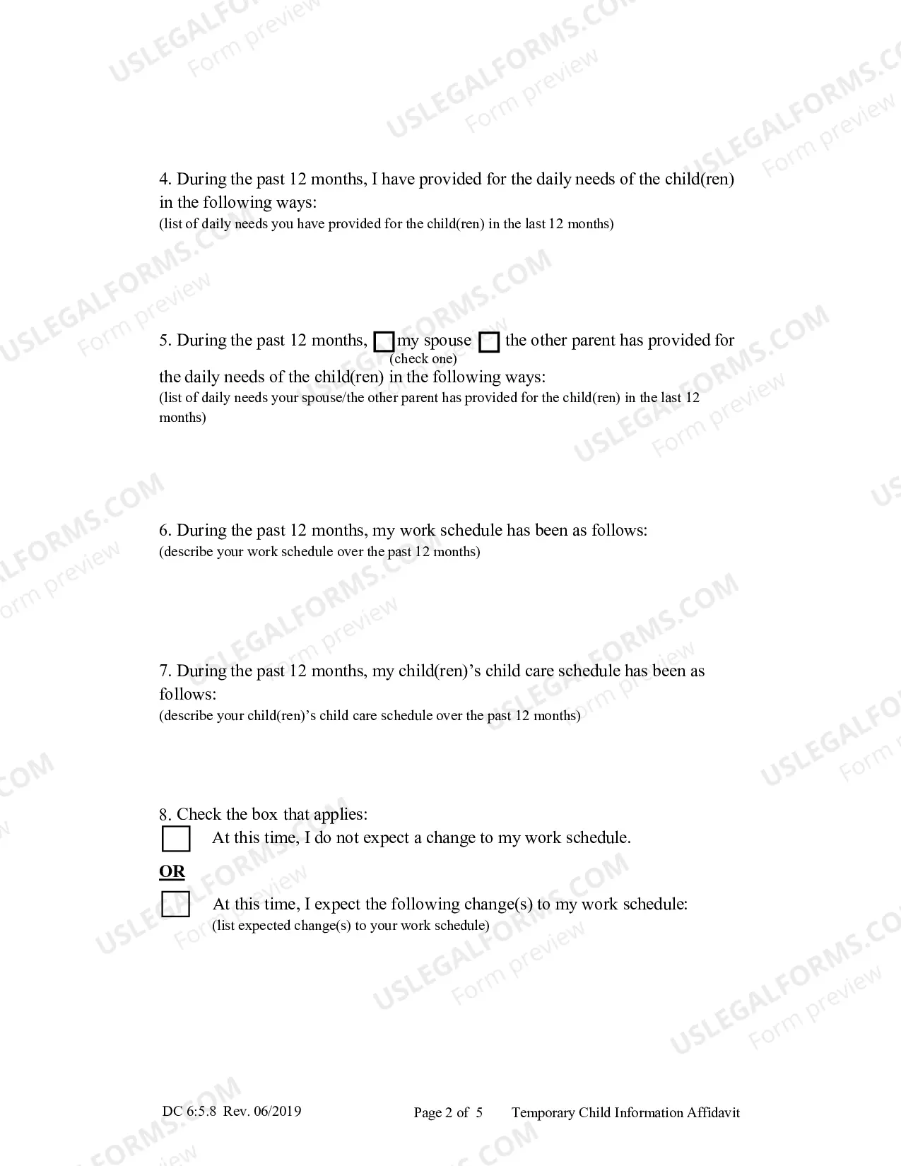 Preview Temporary Child Information Affidavit