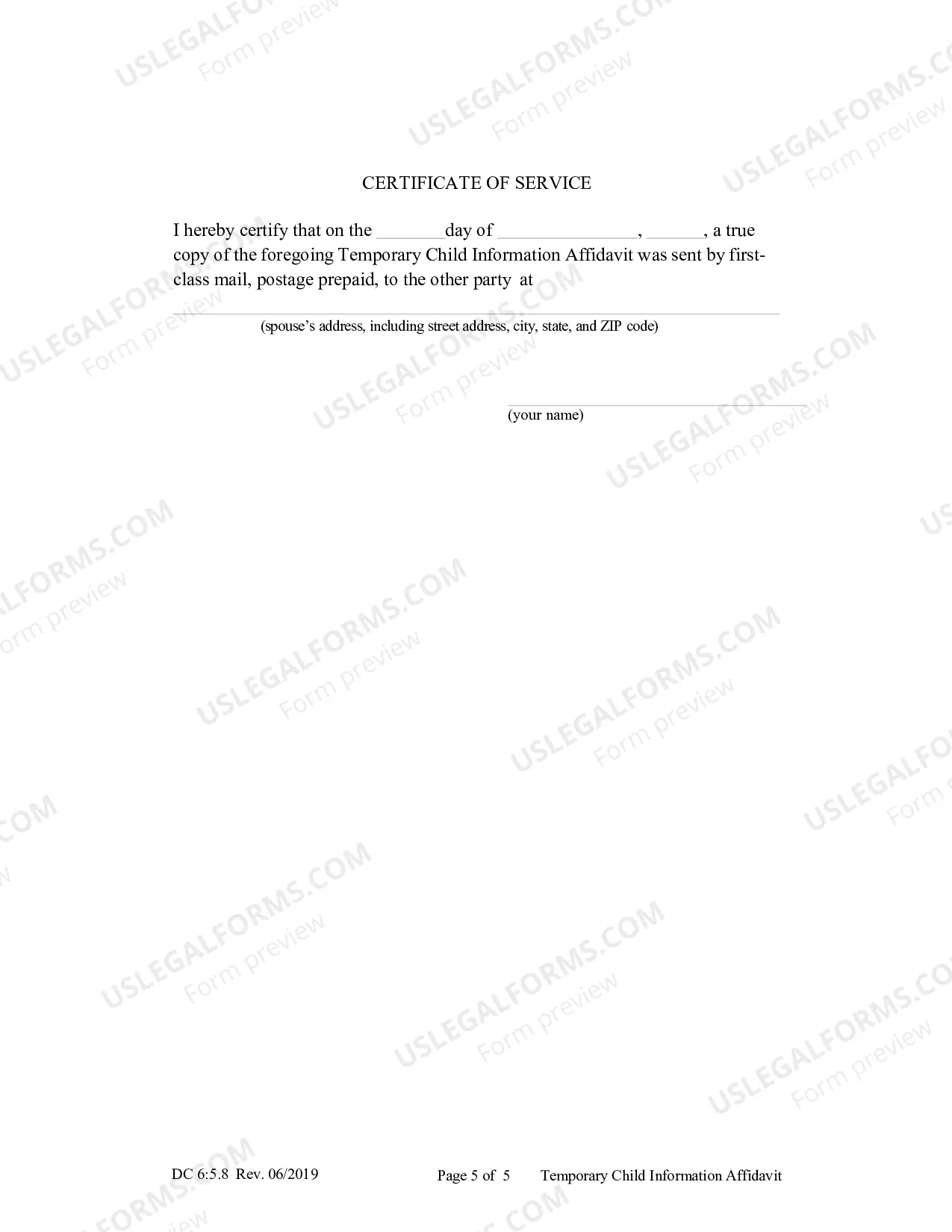 Preview Temporary Child Information Affidavit