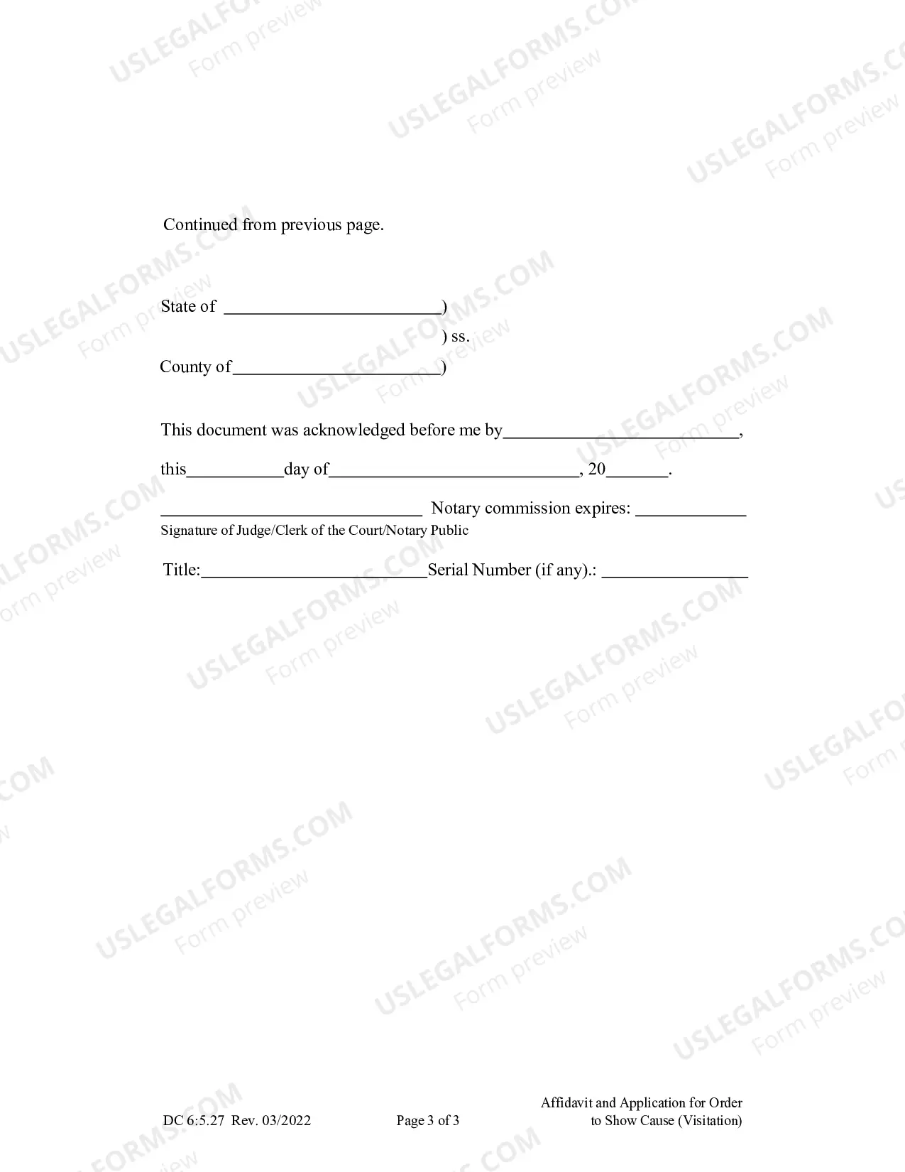 Preview Affidavit And Application For Order To Show Cause (Visitation)