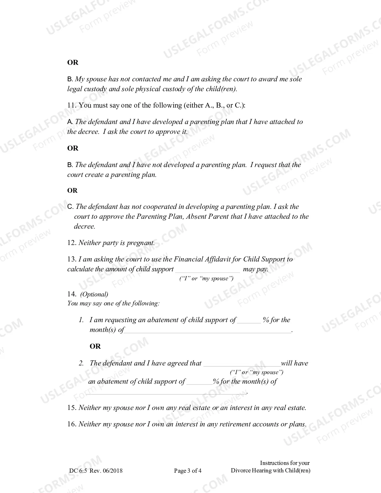 Preview Instructions for Your Divorce Hearing - With Children (updated February 2015)